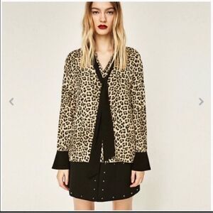 Zara Animal Print Button Lapel Bow Blouse